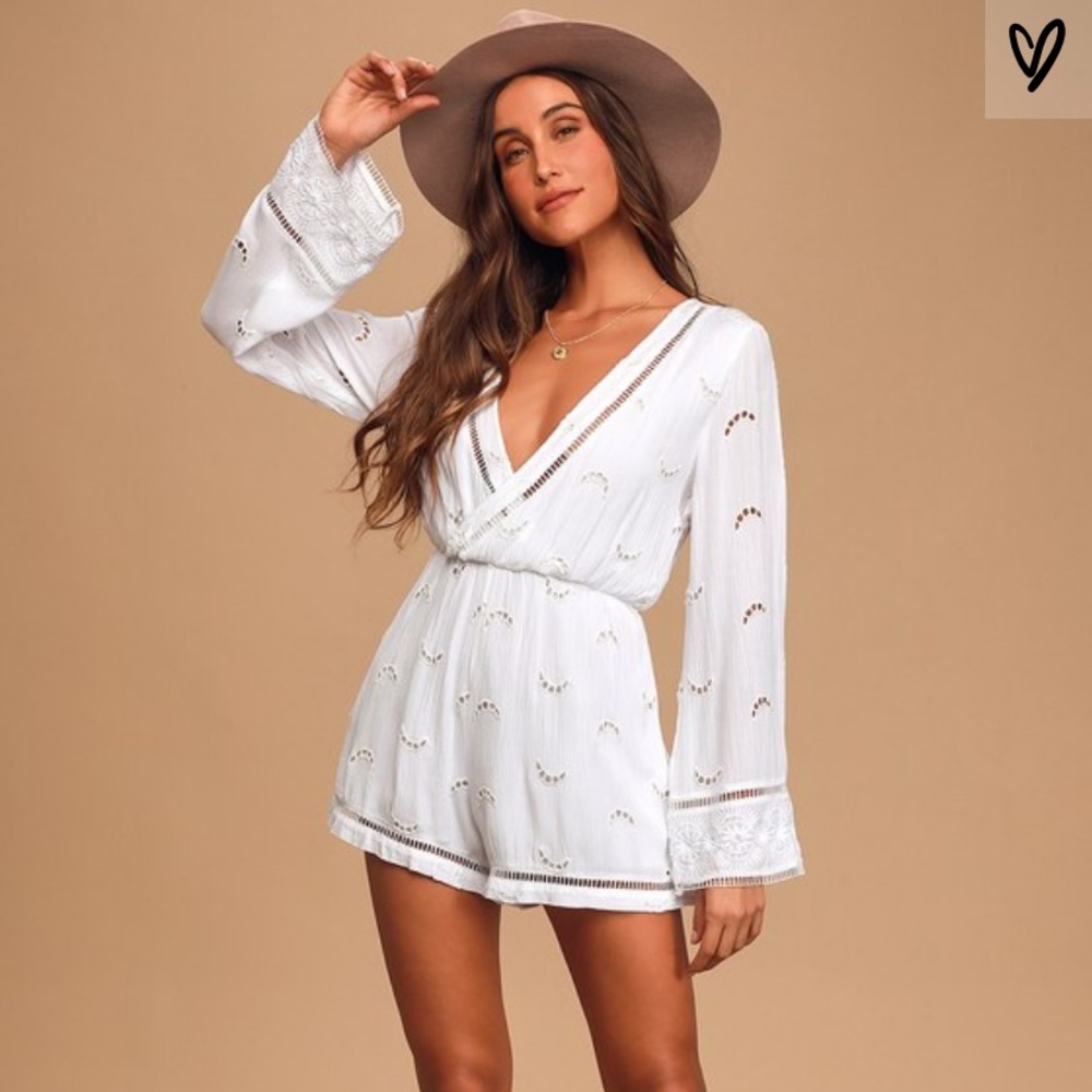 Lulus White Embroidered Long Sleeve Romper